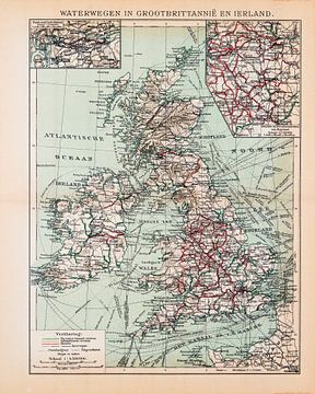 Vintage kaart Waterwegen in Groot Brittannië en Ierland van Studio Wunderkammer
