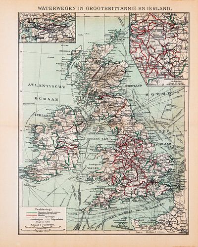 Vintage kaart Waterwegen in Groot Brittannië en Ierland