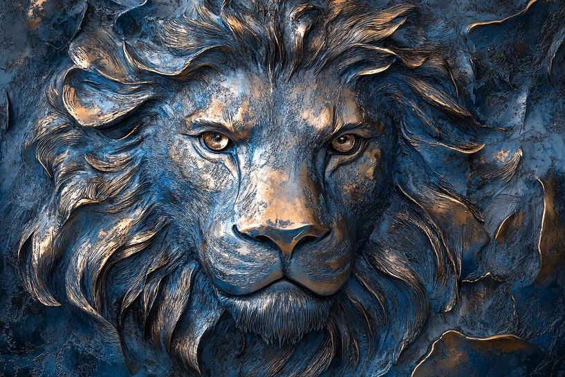 Lion en bronze avec des tons bleus par Imperial Art House