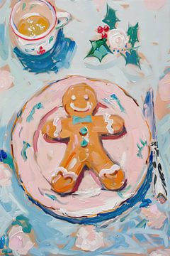 Christmas biscuit | Gingerbreadman on Pink Saucer