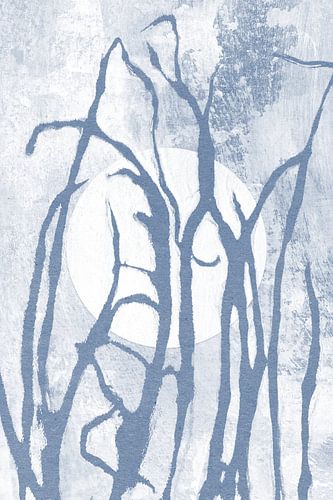 Ikigai.  Blauw gras en maan. Abstracte minimalistische Zen kunst. Japandi stijl IV