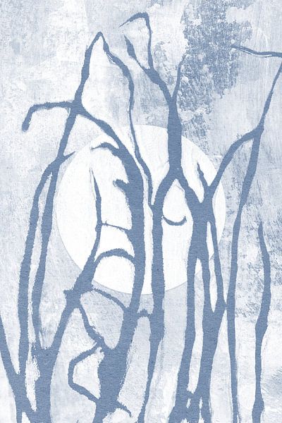 Ikigai.  Blue Grass and Moon. Abstract minimalist Zen art. Japandi style  IV by Dina Dankers