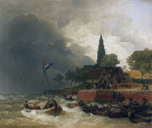 ANDREAS ACHENBACH, Nederlandse haven tijdens een storm, 1890