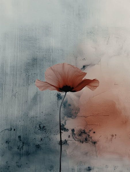 Papaver in Japandi stijl, roze en blauw van Japandi Art Studio