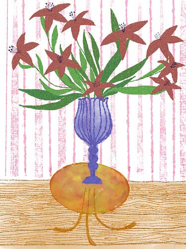 red lilies in a blue vase