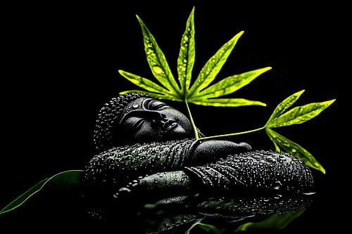 Rustende Boeddha met bladeren