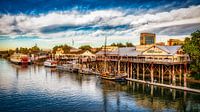 Restaurants und Schiffe an der Waterfront Sacramento river in Sacramento Kalifornien USA von Dieter Walther Miniaturansicht