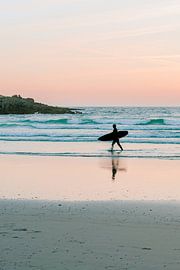 Surfer at sunset | Atlantic coast Brittany France | Photo print sea travel photography by HelloHappylife