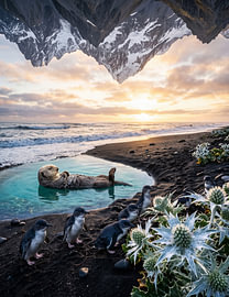 Surreal Antarctic Wildlife Ottern and Penguins by haroulita