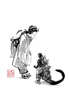 geisha en monster van Péchane Sumie