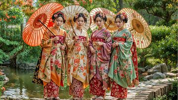 Geisha dans un jardin japonais sur Egon Zitter