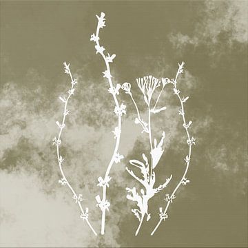 Nuvole di Prato. Abstracte Botanische Minimalist in Grundy Roots retro bruin van Dina Dankers