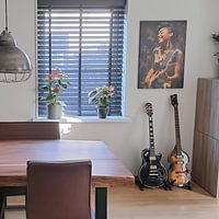 Klantfoto: Vrouw met saxofoon in warm licht van Steinfox Art, op canvas