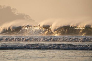 Ochtendgloren Over Oceaangolven - goud - surfen van Femke Ketelaar