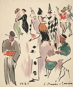 Joaquín Torres García - Künstlerball; Pierrot, Harlekin und Tänzerinnen (1921)