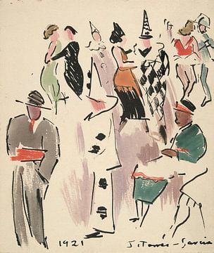 Joaquín Torres García - Künstlerball; Pierrot, Harlekin und Tänzerinnen (1921) von Peter Balan