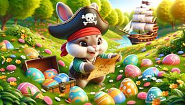 Osterhase auf Schatzsuche in frühlingshafter Bucht von artefacti