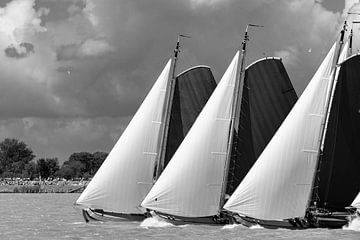 Skutsje classic sailboats sailing on the IJsselmeer 