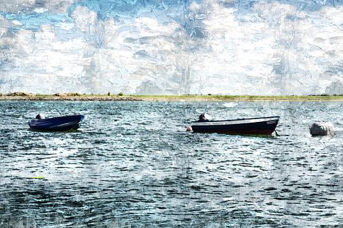 2 sloepen op water bij Sint Philipsland (provincie Zeeland, Nederland) (kunstwerk)