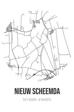 Nieuw Scheemda (Groningen) | Karte | Schwarz und Weiß von Rezona