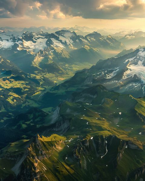 Strahlenkraft über Gipfeln von fernlichtsicht