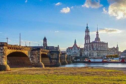 Dresden Augustus Bridge with Sanctissimae Trinitatis Cathedral