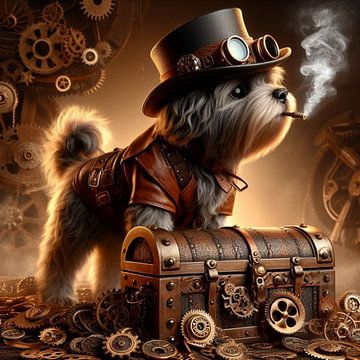 Hund mit Schatztruhe von Bernhard Karssies
