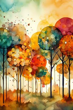 aquarelle arbres d'automne sur haroulita