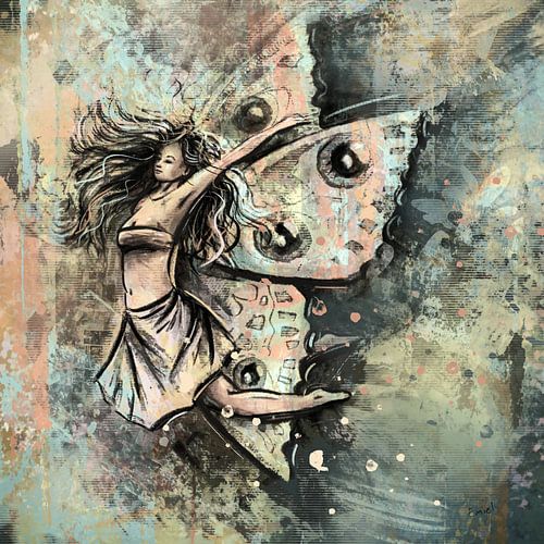 Schmetterlingsfee - Mixed Media Kunstwerk