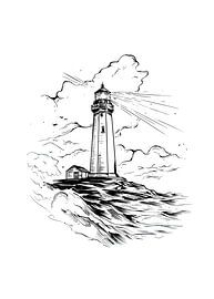 Vuurtoren bij ruwe zee