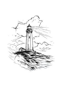 Vuurtoren bij ruwe zee