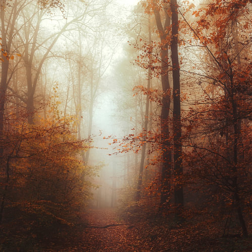 A mist-shrouded forest path in autumn by Dirk Wüstenhagen