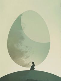 Minimal Landscape Easter Egg with Bunny by Mosaic Dialogue