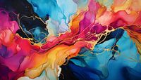 Abstract paining with alcohol ink, vibrant colors and gold