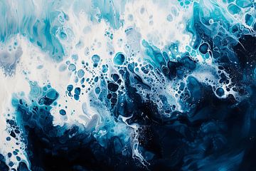 Abstracte zeegolven in blauw en wit van NJ Midnight Studio