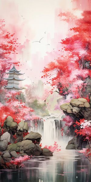 Very nice beautiful landscape with water and mountains in asia style by Art Bizarre
