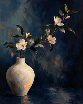 Une branche en fleurs à l'heure bleue