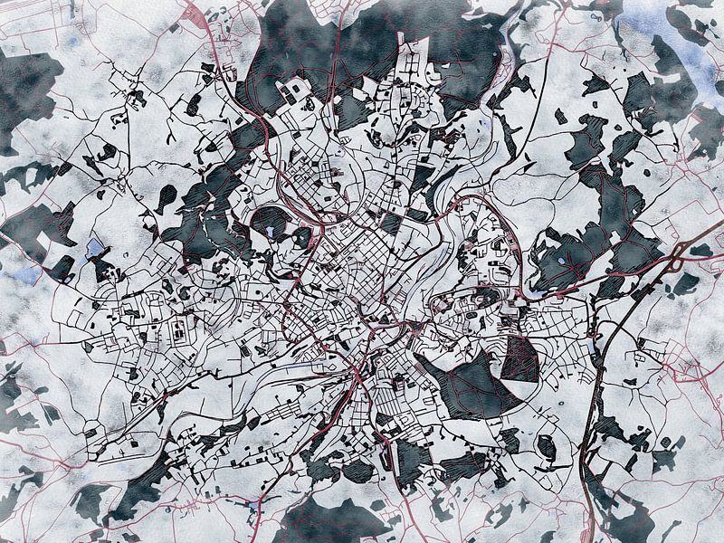 Map of Plauen with the style 'White Winter' by Maporia