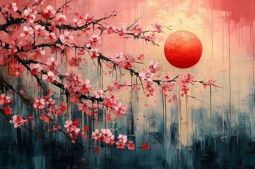 spirituele schilderkunst bloesem en zonsopkomst