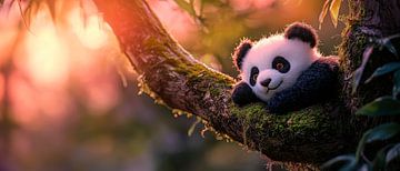 Late panda relaxes on a branch by Poster Art Shop