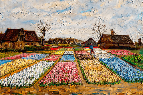 Colourful flowerbeds in Holland, depicted in relief