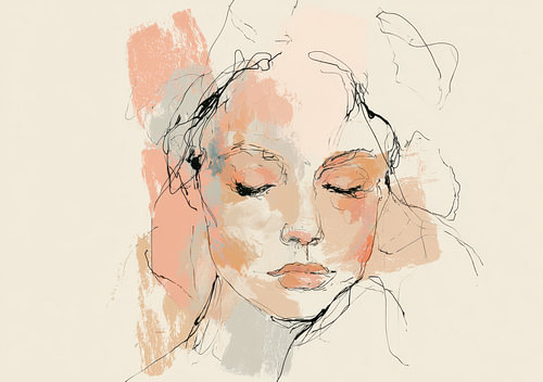 An abstract portrait of a woman in soft pastel shades