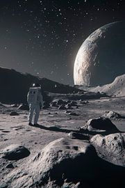 Astronaut on the moon with a view of planets by Poster Art Shop