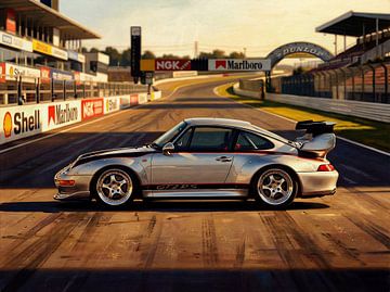 Silberner Porsche 911 Rennwagen Suzuka Circuit