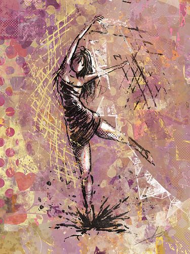 Ballet danseres - kleurig semi abstract met veel dynamiek