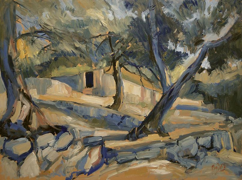 La clôture en pierre dans l'oliveraie par Nop Briex