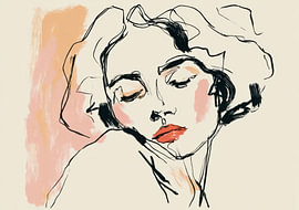 An abstract line drawing of a woman in warm peach tones by Niklas Maximilian