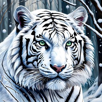 Wilde dieren - Portret van een witte tijger (2) van Johanna's Art