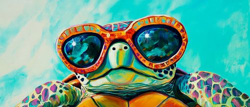 Coole schildpad met zonnebril in het water