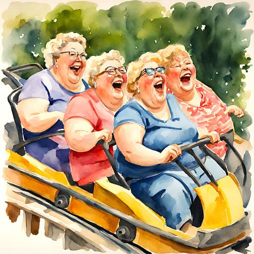 4 gezellige dames in de achtbaan